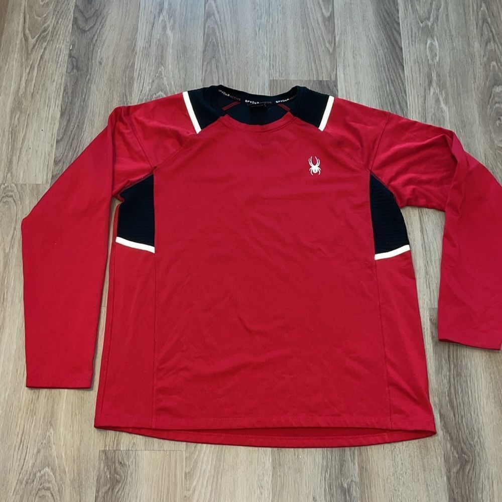 Spyder Ski Snowboard ProWeb Red Black Reflective Fleece Performance LS T Shirt